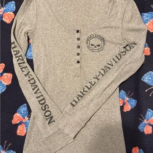🩶🔥🖤Harley-Davidson Heather Gray Long Sleeve Henley Top
